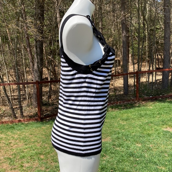 INC International Concepts black and white stripe grommet and lace tank size M - Picture 5 of 7